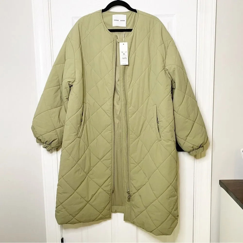 SAMSOE SAMSOE Nancy Quilted Collarless Coat Covert Green‎ Size XL - Picture 2 of 8